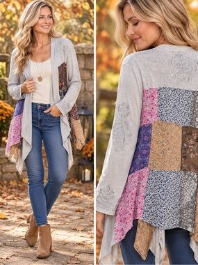 Young Threads NWT Embroidered Patchwork Waterfall Cardigan S/M